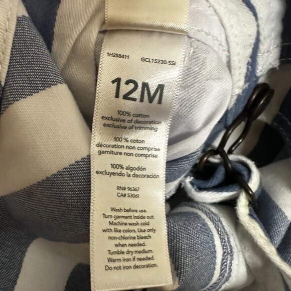 OshKosh B’Gosh Denim Overalls 12 Mos. Shorts Blue White Stripes - Picture 6 of 6